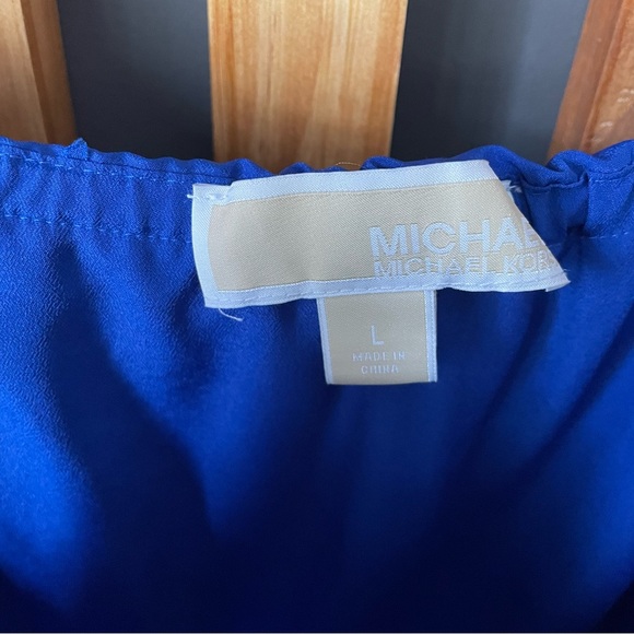 michael kors cobalt blue jumpsuit ruffle top wide leg pants size large - Picture 5 of 5